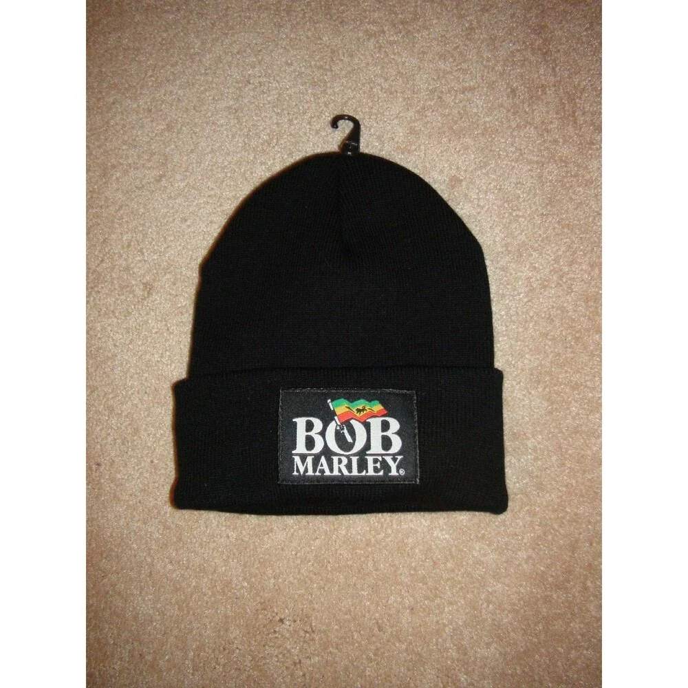NWOT Bob Marley Black Bob Marley Patch Cuff Beanie Hat Unisex